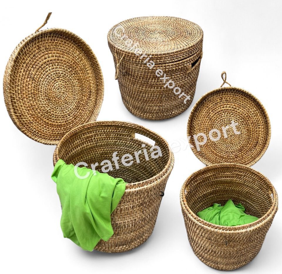 Bamboo Rattan Laundry Basket with Closest | Cane Storage Truck with Multi-Use Basket - Image 4