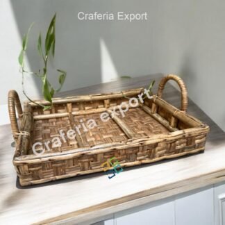 Bamboo Tray Handmade | Round Cane Tray for Fruits Storage & Home Utilities