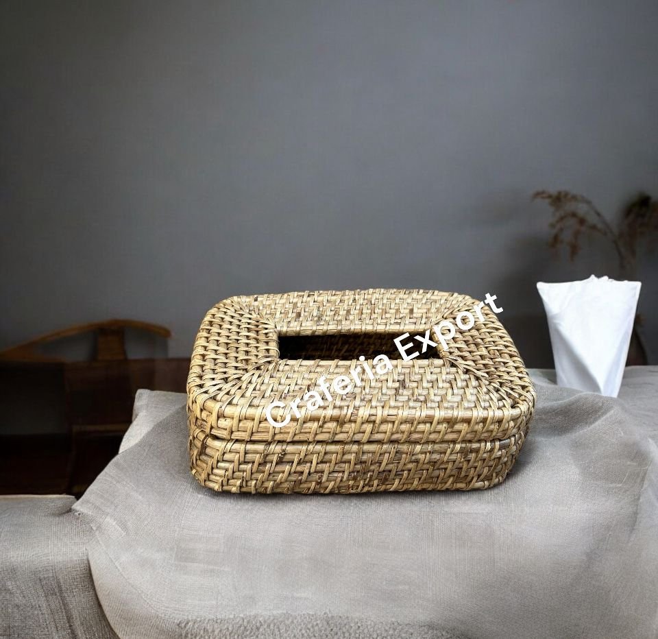 Wicker Tissue Box Bamboo Tissue Holder, Rattan Paper Napkin Holder - Image 4