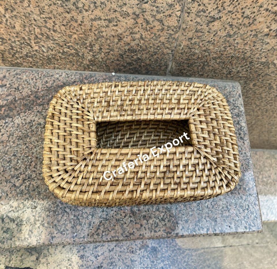 Wicker Tissue Box Bamboo Tissue Holder, Rattan Paper Napkin Holder - Image 3