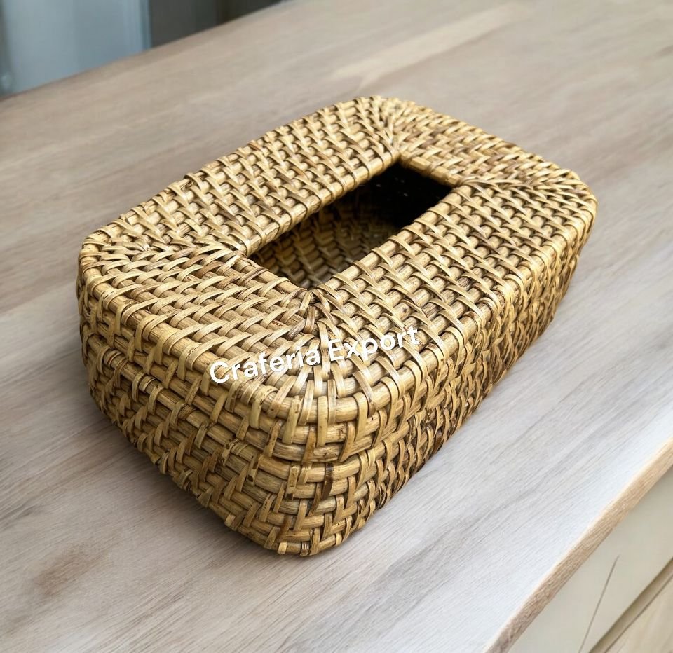 Wicker Tissue Box Bamboo Tissue Holder, Rattan Paper Napkin Holder