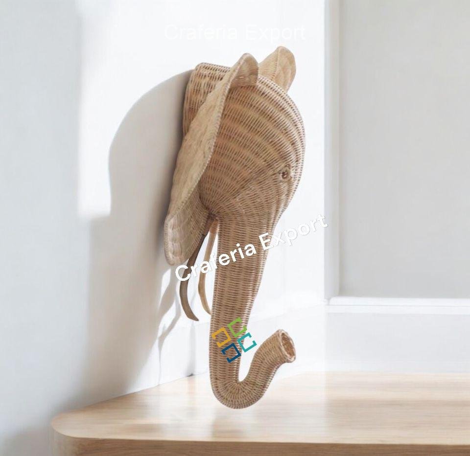 Wicker Elephant Head | Elephant Kids Room| Rattan Animal Head for Wall Decor - Image 4