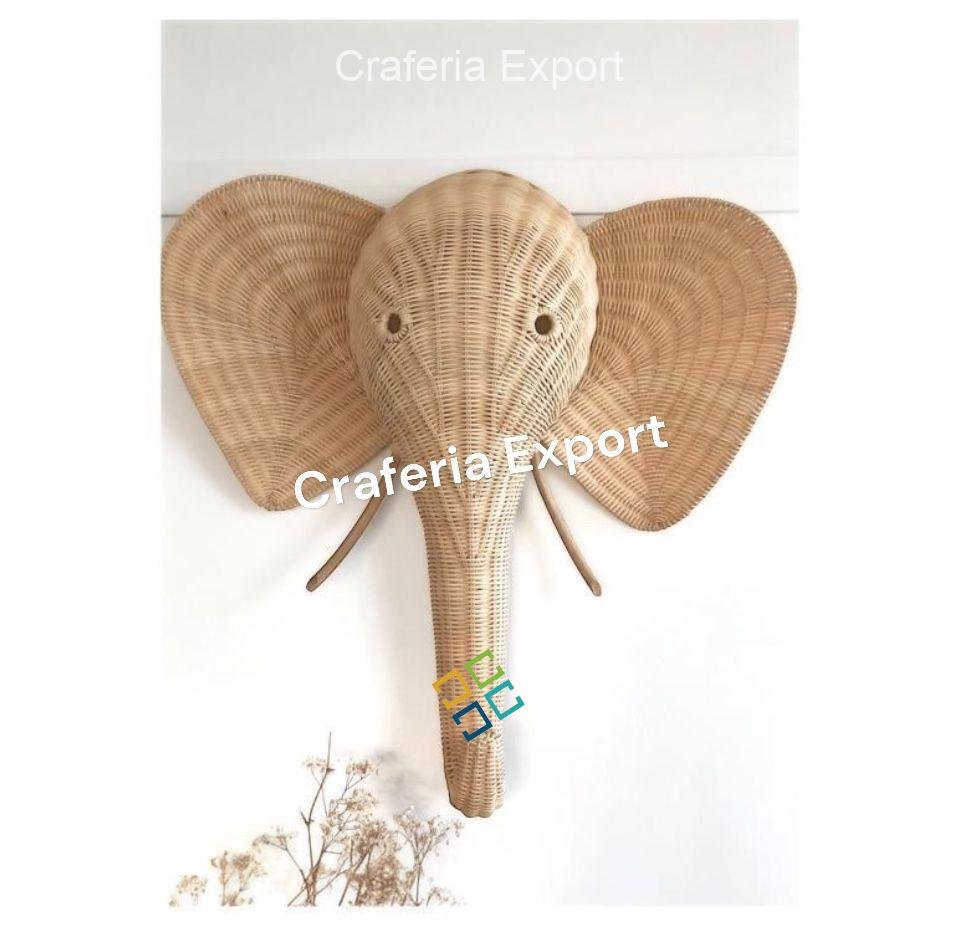 Wicker Elephant Head | Elephant Kids Room| Rattan Animal Head for Wall Decor