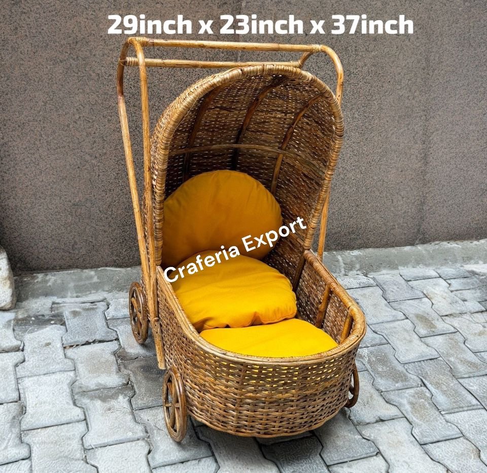 Cane Wicker Baby Stroller for Newborn Photoshoot & Photography, Events & Home Decor - Image 2