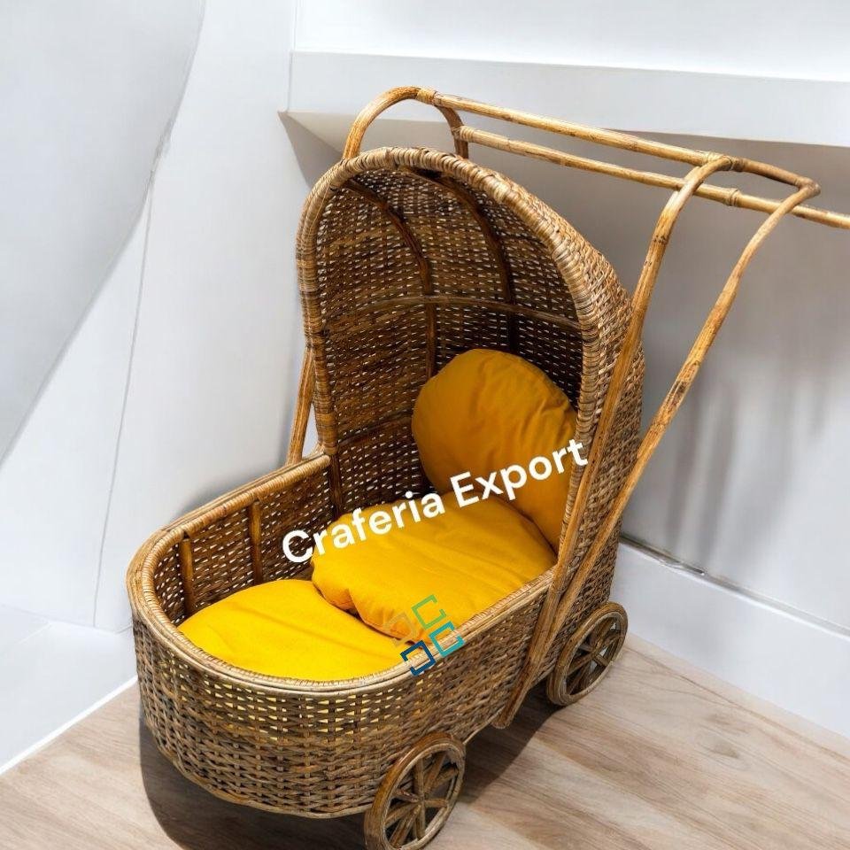 Cane Wicker Baby Stroller for Newborn Photoshoot & Photography, Events & Home Decor