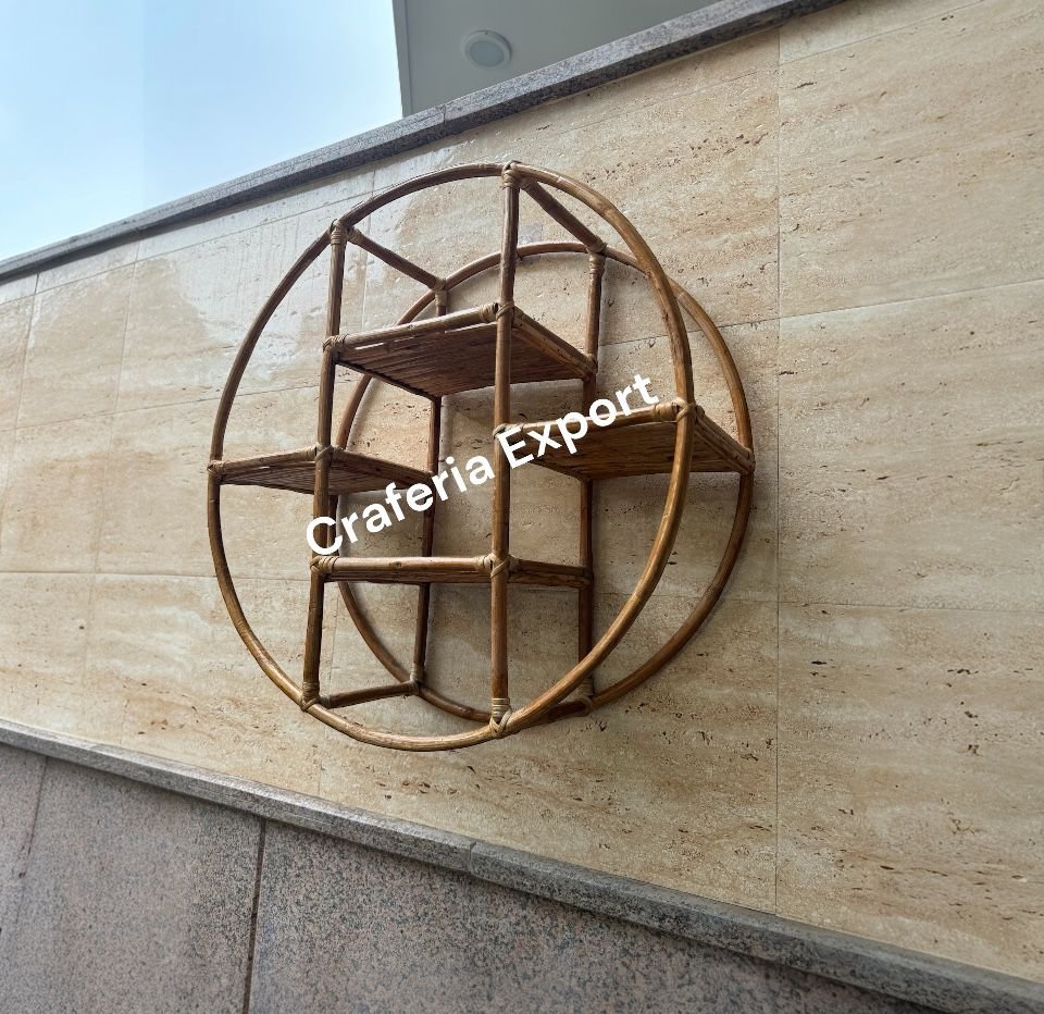 Rattan Cane Wall Shelf Wall Mounted Shelve | Wicker Circular Wall Hanging Decor - Image 2