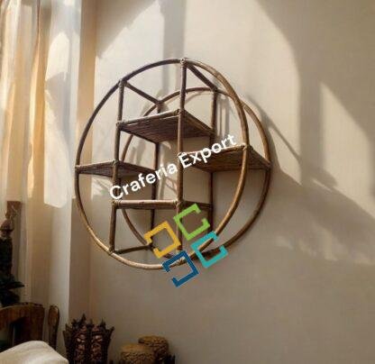Rattan Cane Wall Shelf Wall Mounted Shelve | Wicker Circular Wall Hanging Decor - Image 5