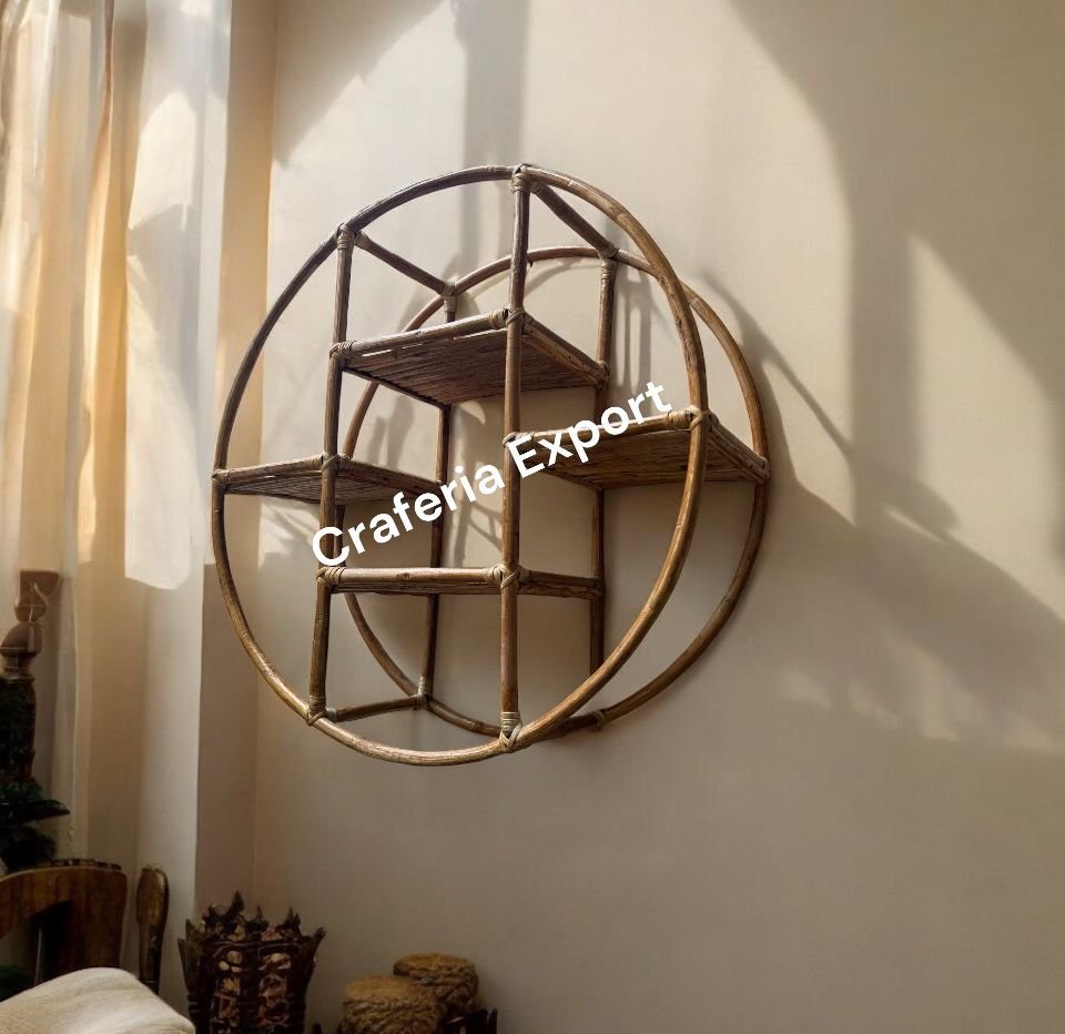 Rattan Cane Wall Shelf Wall Mounted Shelve | Wicker Circular Wall Hanging Decor - Image 5