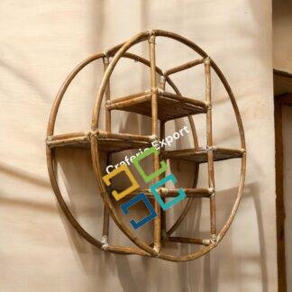 Rattan Cane Wall Shelf Wall Mounted Shelve | Wicker Circular Wall Hanging Decor