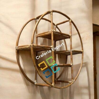 Rattan Cane Wall Shelf Wall Mounted Shelve | Wicker Circular Wall Hanging Decor