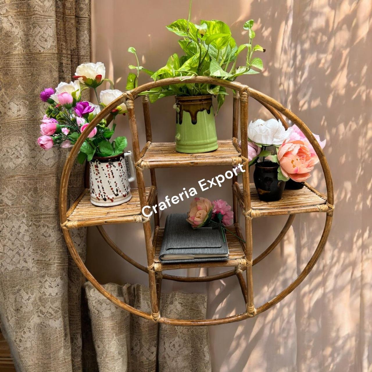 Rattan Cane Wall Shelf Wall Mounted Shelve | Wicker Circular Wall Hanging Decor - Image 4