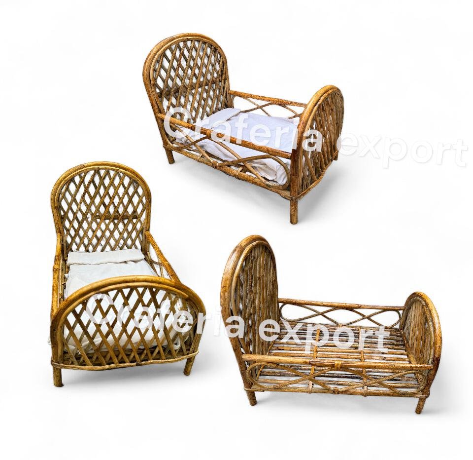 Newborn Baby Bed for Photography Prop, Infant Girl Photoshoot Props, Cane Bamboo doll Bed - Image 3