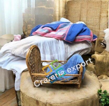 Newborn Baby Bed for Photography Prop, Infant Girl Photoshoot Props, Cane Bamboo doll Bed