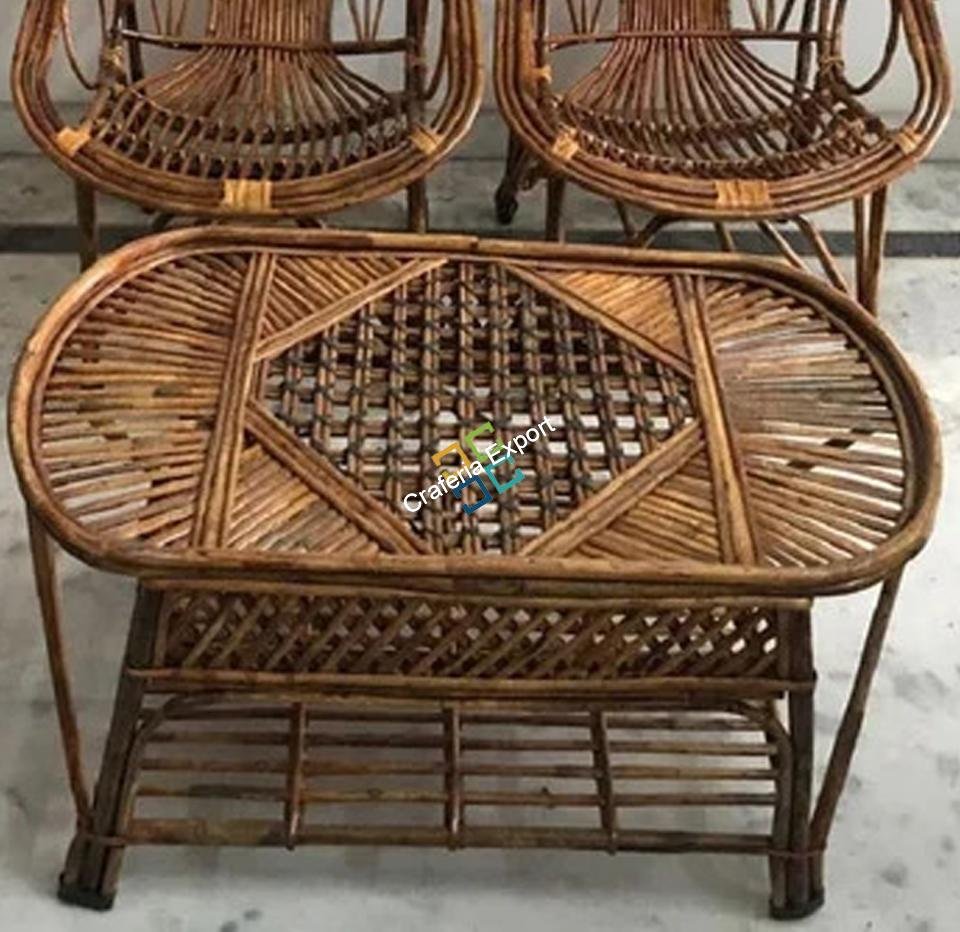 Cane Wood Oval Shaped, Coffee-Center Table for Living Room | Home Ascents Furniture - Image 3