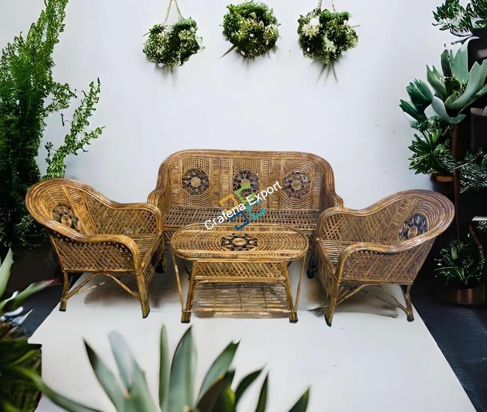 Natural Cane Sofa Furniture set with table for indoor and outdoor