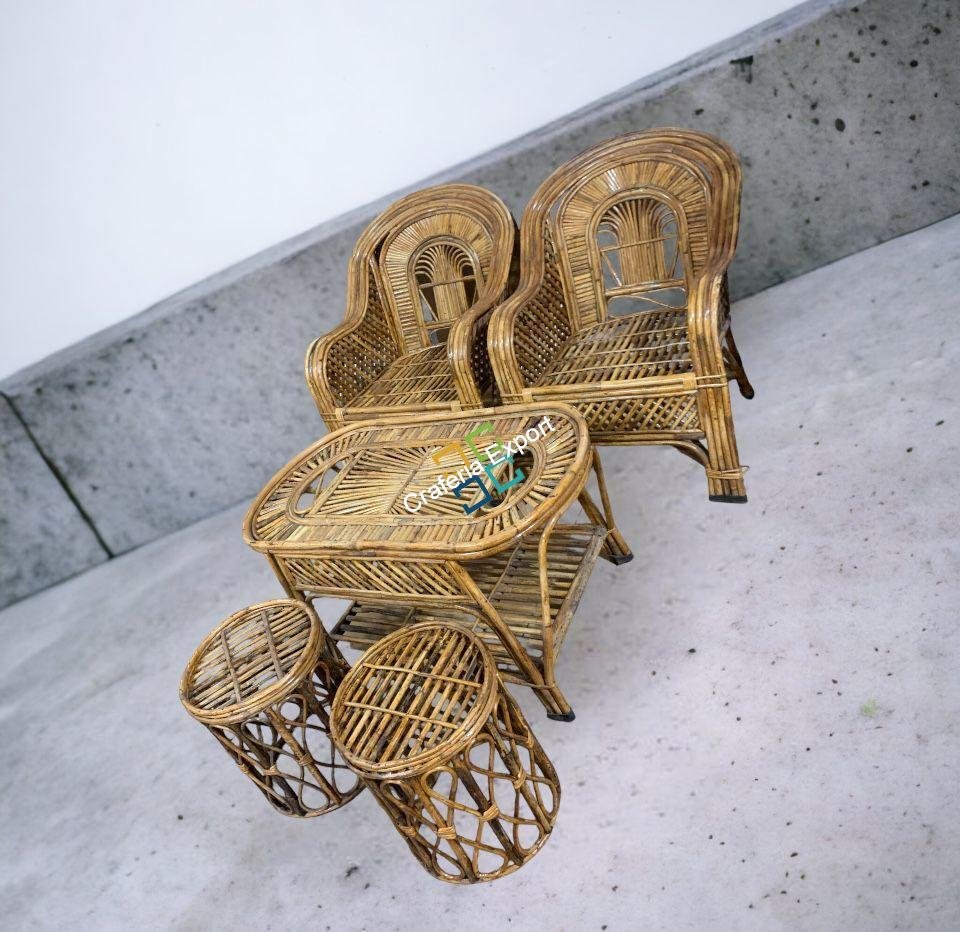 Cane Rattan Sofa Chairs with Table and Stools for Balcony | Garden | Livingroom | Indoor & Outdoor - Image 3