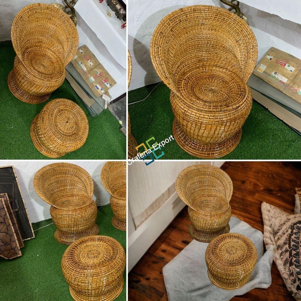 Rattan & Wicker Outdoor Cane Wood Apple Shaped Chair with table stool Living Room Balcony Cafe Garden - Image 5