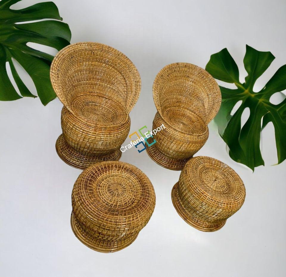 Rattan & Wicker Outdoor Cane Wood Apple Shaped Chair with table stool Living Room Balcony Cafe Garden - Image 4