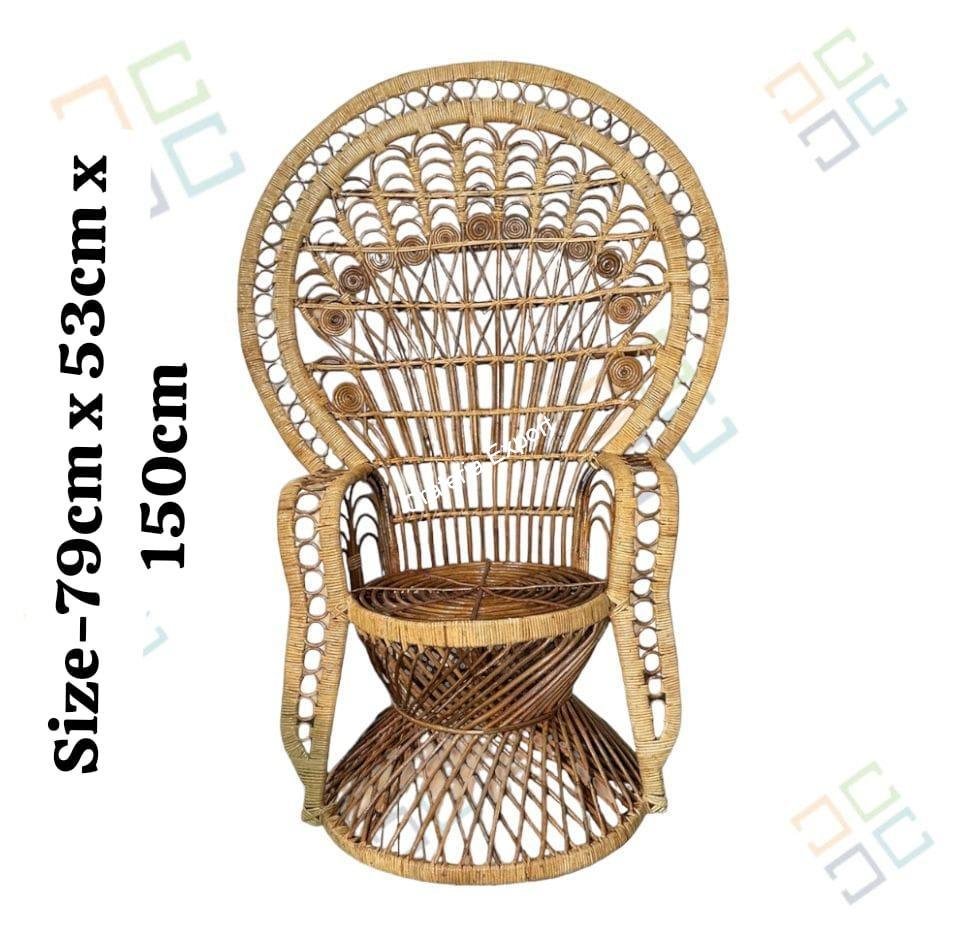 Rattan Cane Bamboo Grand Peacock Chair for Living Room | Natural Wooden Color - Image 2
