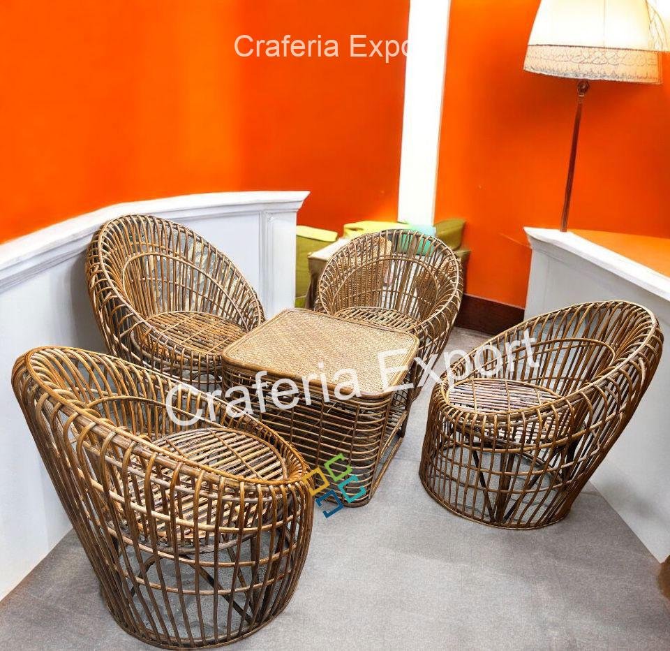 Cane Chair furniture set for indoor outdoor with table | Bamboo Cane Chairs table | Dinning Set