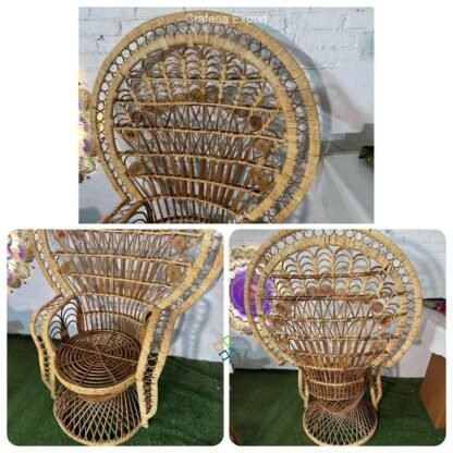Rattan Cane Bamboo Grand Peacock Chair for Living Room | Natural Wooden Color - Image 6