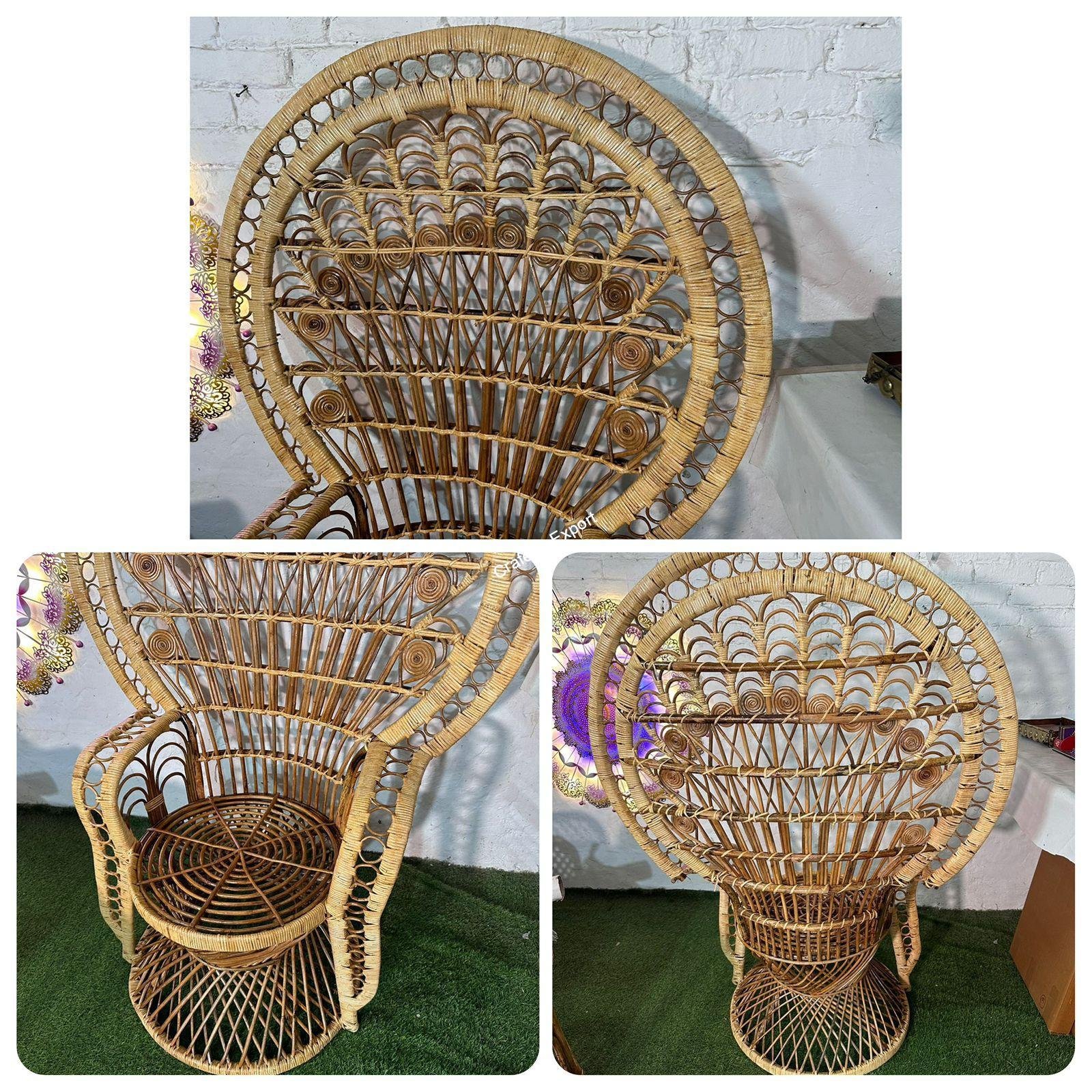 Rattan Cane Bamboo Grand Peacock Chair for Living Room | Natural Wooden Color - Image 6