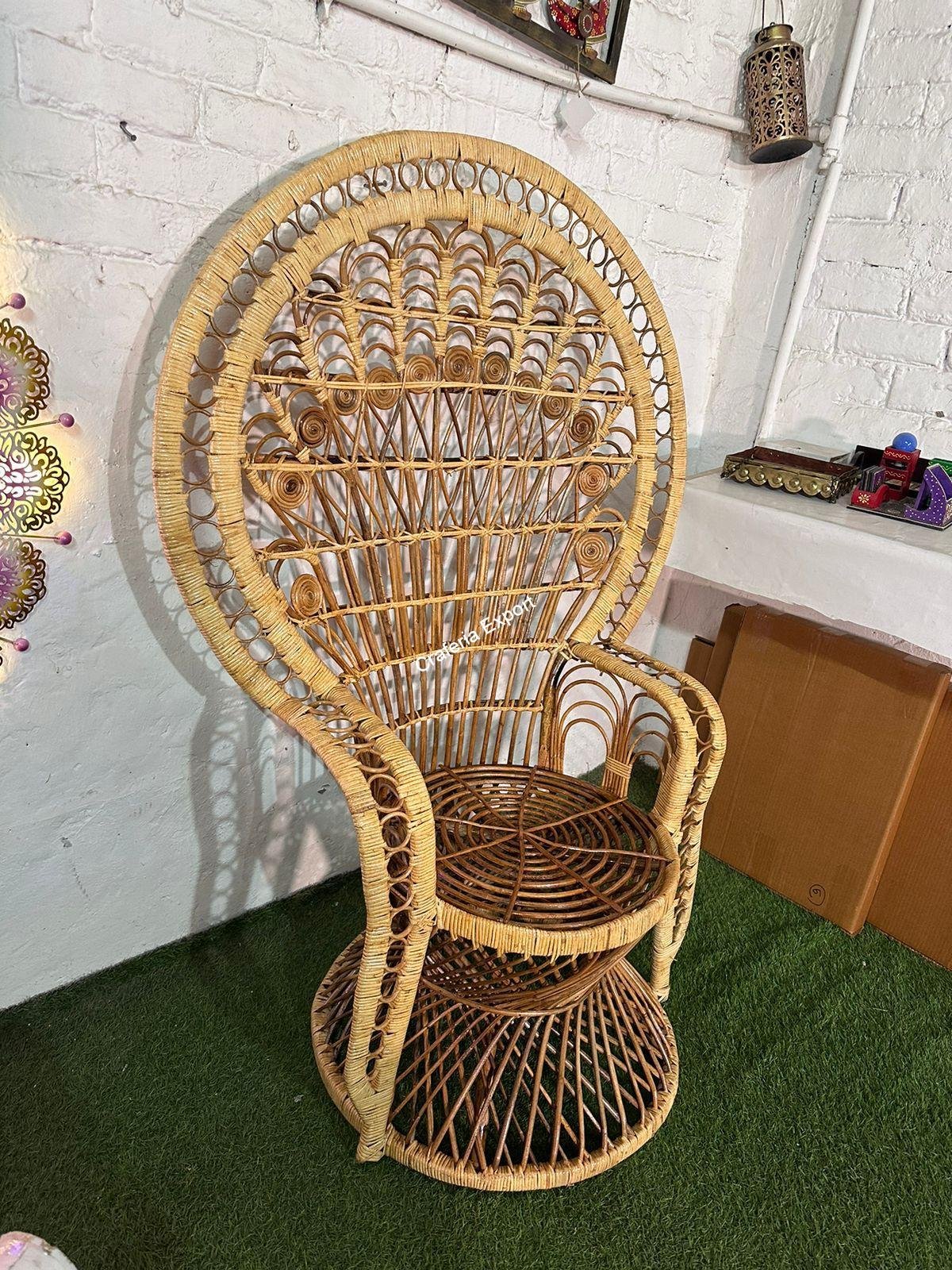 Rattan Cane Bamboo Grand Peacock Chair for Living Room | Natural Wooden Color