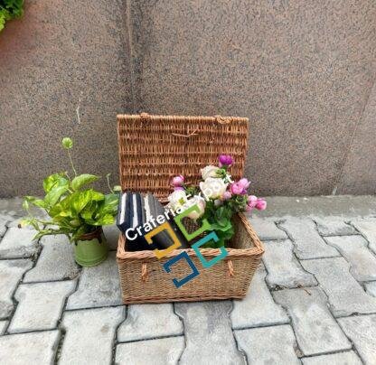 Rectangular Shape Cane Baskets with Lid Wicker Handle basket for Multipurpose /Gift Hamper - Image 3