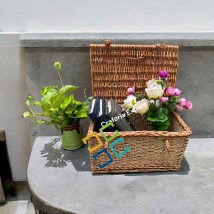 Rectangular Shape Cane Baskets with Lid Wicker Handle basket for Multipurpose /Gift Hamper - Image 4