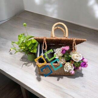 Rectangular Shape Cane Baskets with Lid Wicker Handle basket for Multipurpose /Gift Hamper