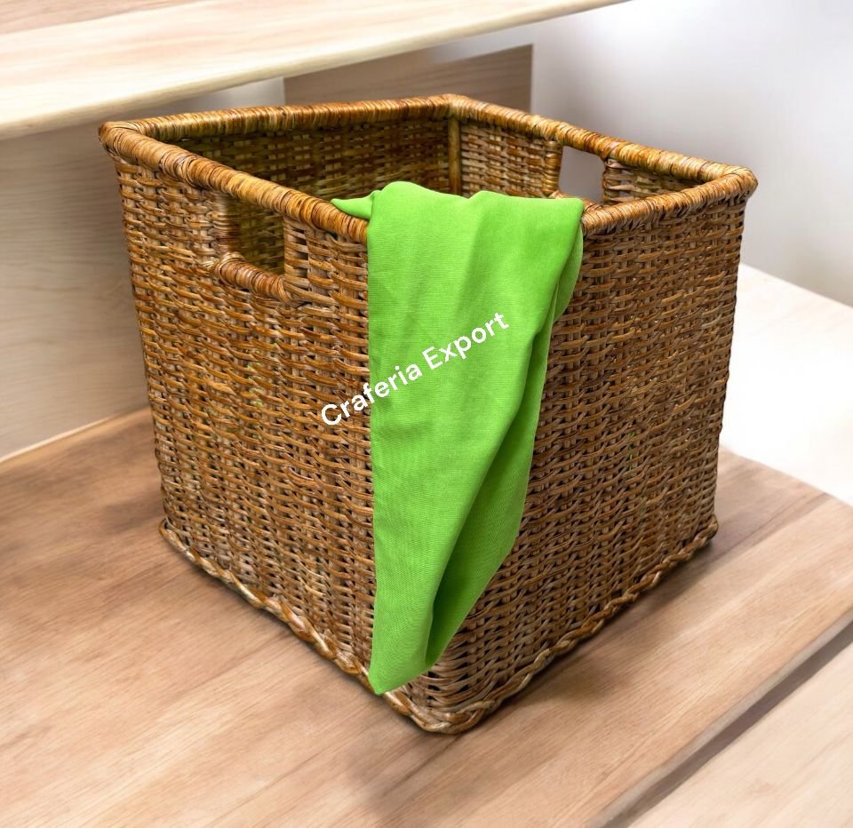 Wicker Box Laundry Basket / Cane Rattan Storage Basket with Handle | Handwoven Laundry Hamper - Image 4
