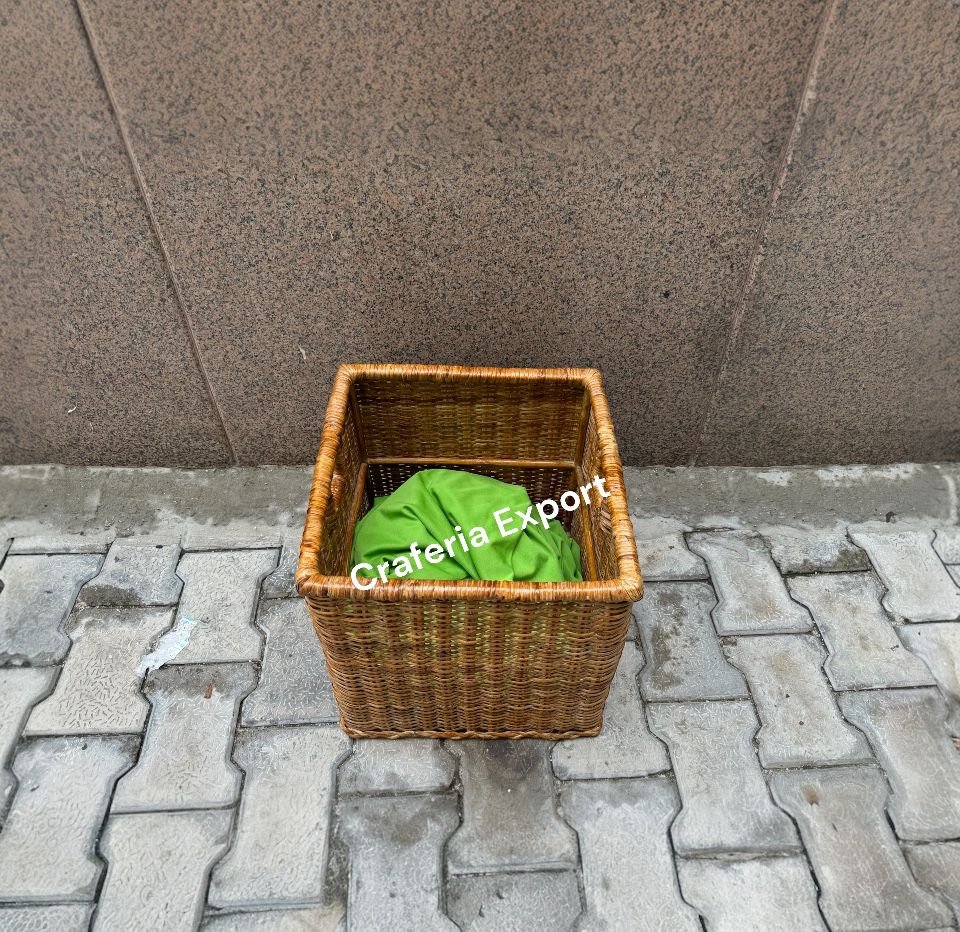 Wicker Box Laundry Basket / Cane Rattan Storage Basket with Handle | Handwoven Laundry Hamper - Image 3