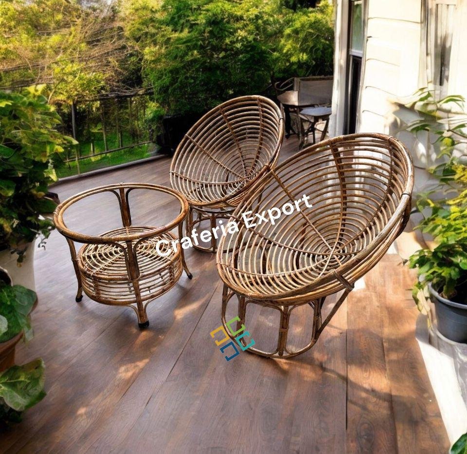 Cane Round Relaxing Chairs Table Set for Home, Cafe, Events & Hotels | Comfortable Round Cane Chair for Indoor–Outdoor Seating - Image 3