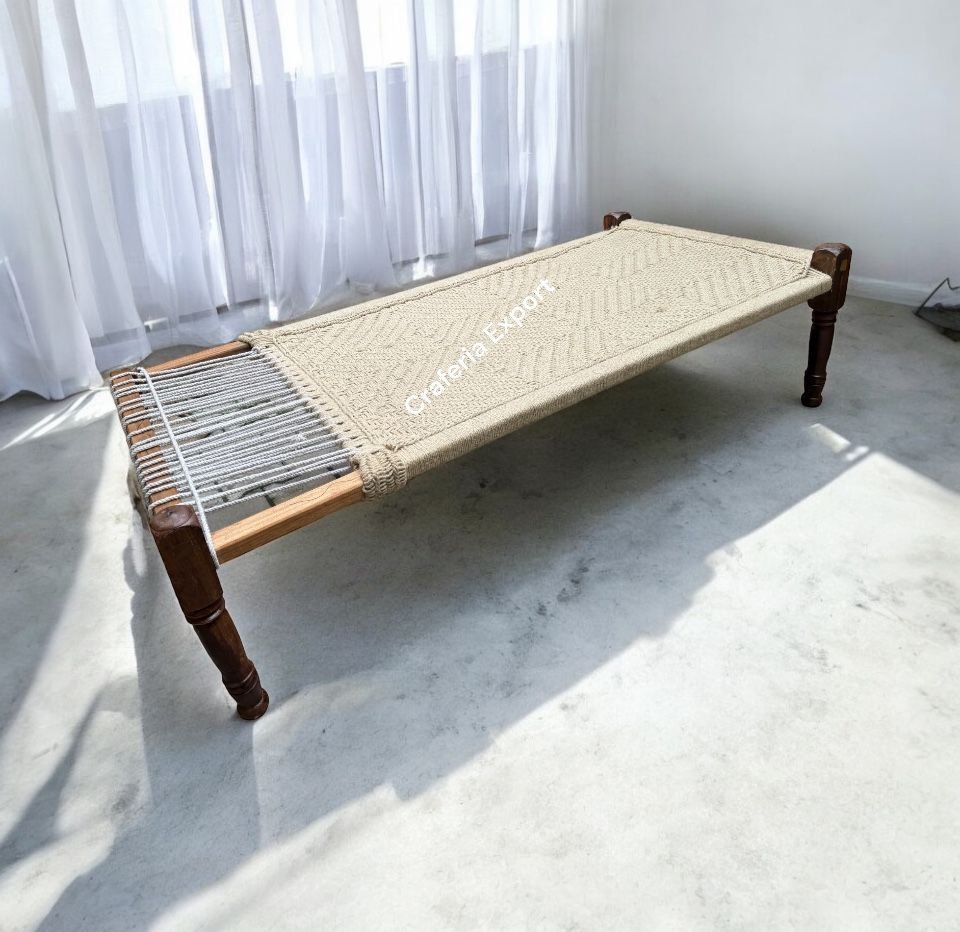 Wooden Charpai plain Natural Sute | Handwoven Khaat Khatiya for Outdoor Indoor comfortable seating charpai