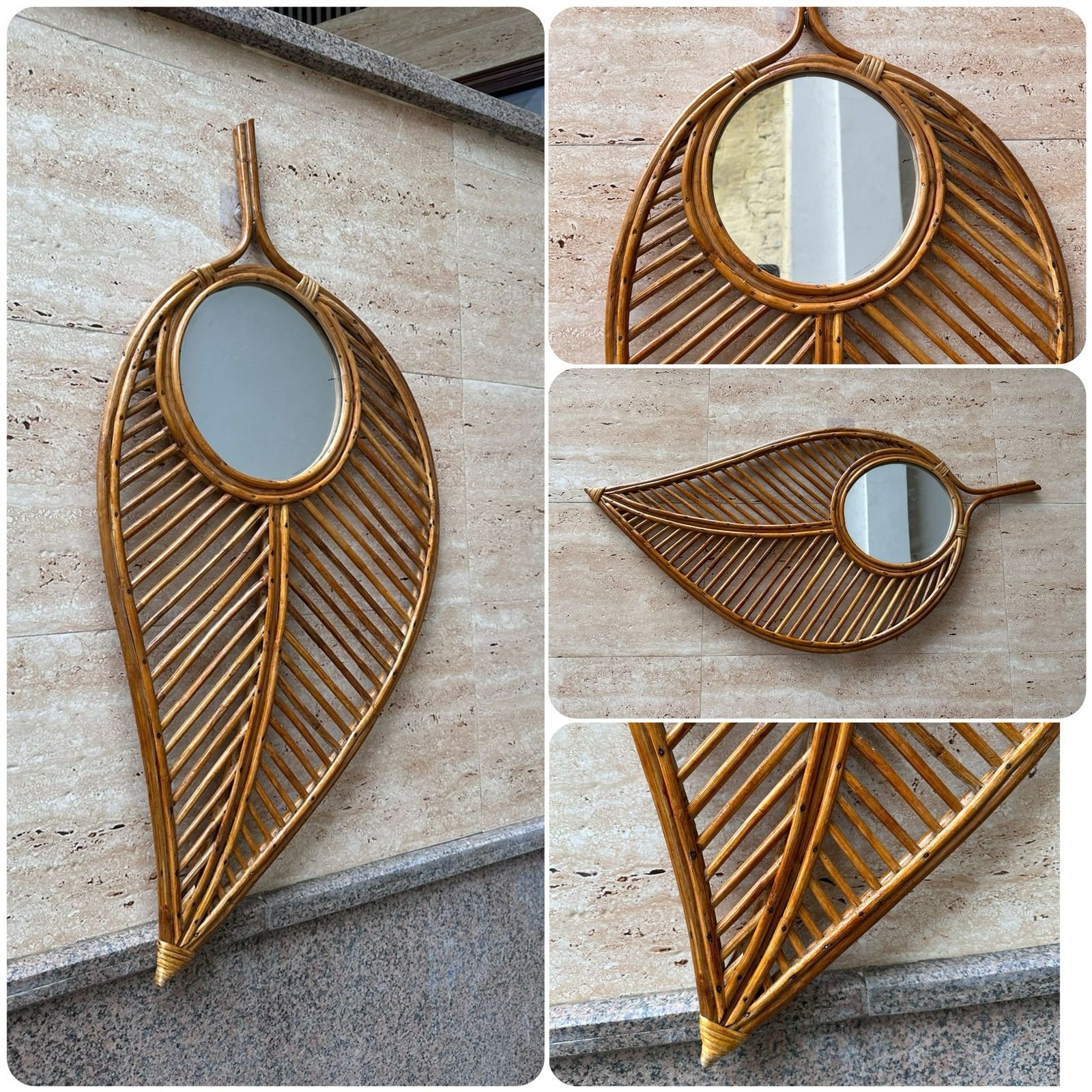 Bamboo Rattan Leaf Shape Wall Mirror With Unique Design Wall Hanging - Image 4