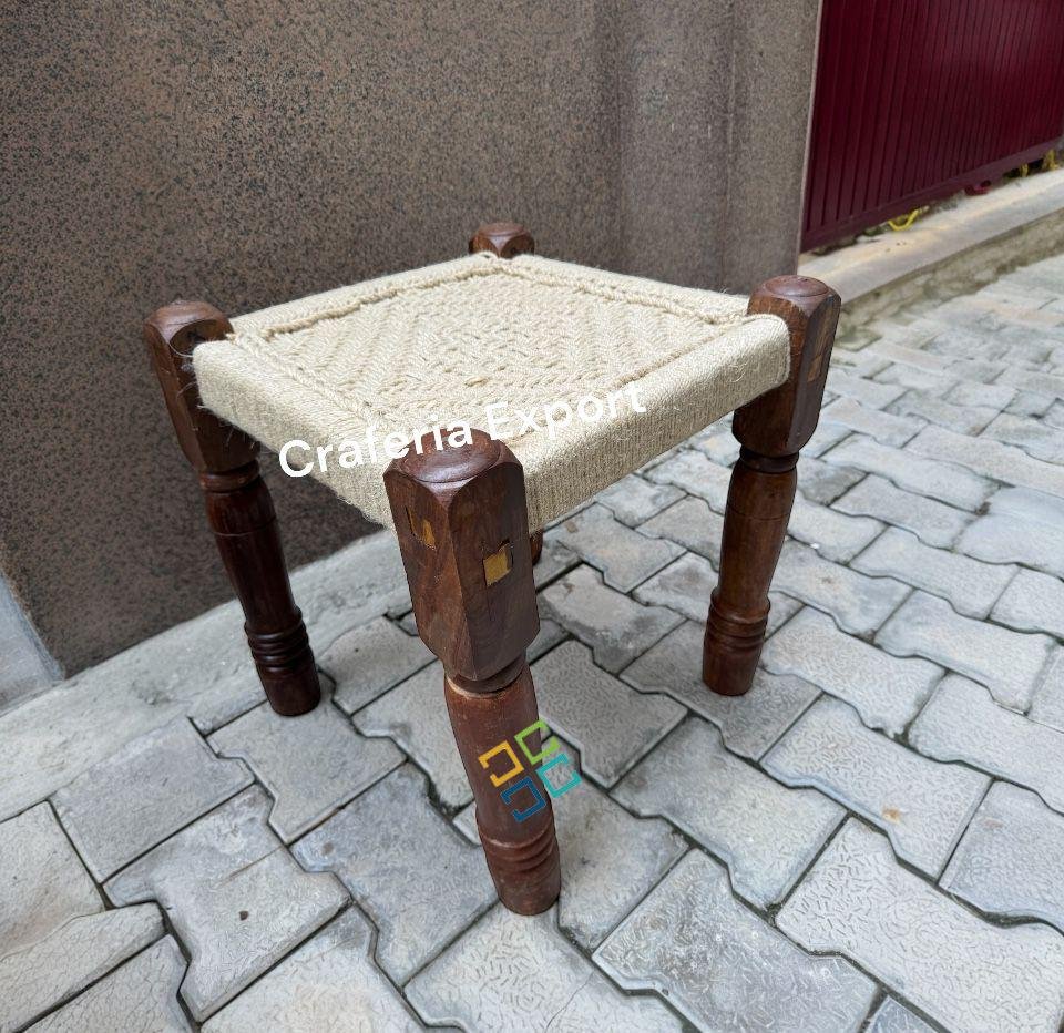Handwoven sitting wooden pidha stool for oudoor/balcony/terrace/cafe/hotel - Image 3
