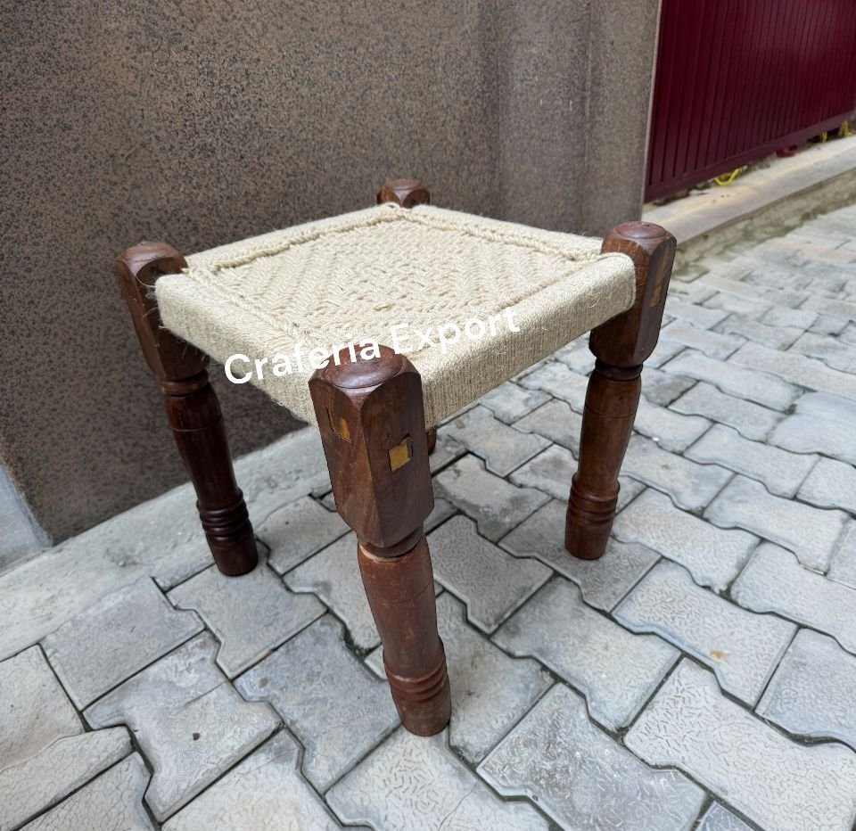 Handwoven sitting wooden pidha stool for oudoor/balcony/terrace/cafe/hotel - Image 3
