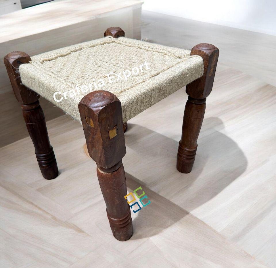Handwoven sitting wooden pidha stool for oudoor/balcony/terrace/cafe/hotel - Image 2