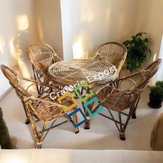 Cane Dining Table Set 4 Seater | Bamboo Chairs table set | Highback chairs outdoor indoor furniture