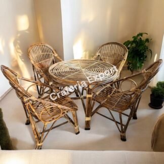 Cane Dining Table Set 4 Seater | Bamboo Chairs table set | Highback chairs outdoor indoor furniture