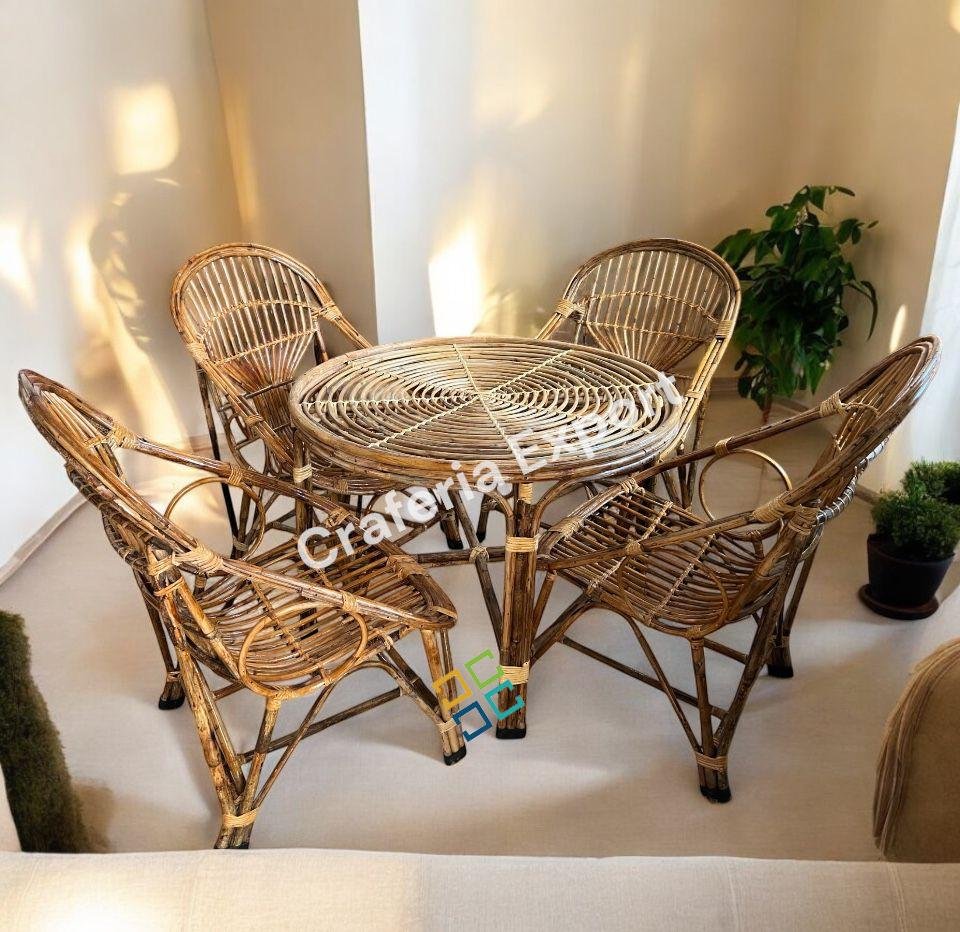 Cane Dining Table Set 4 Seater | Bamboo Chairs table set | Highback chairs outdoor indoor furniture
