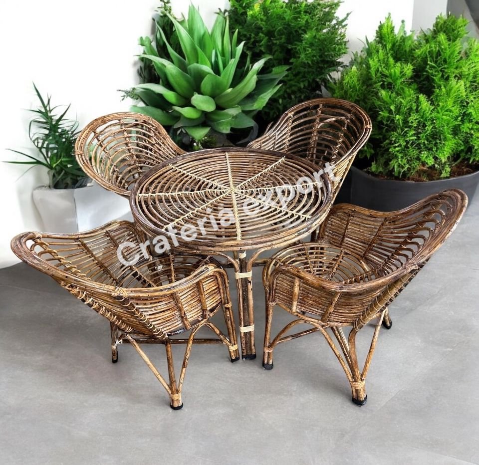 Bamboo Cane Chair for Balcony, Arm, Lawn, Heena Dining Table Indoor Outdoor Chair Set