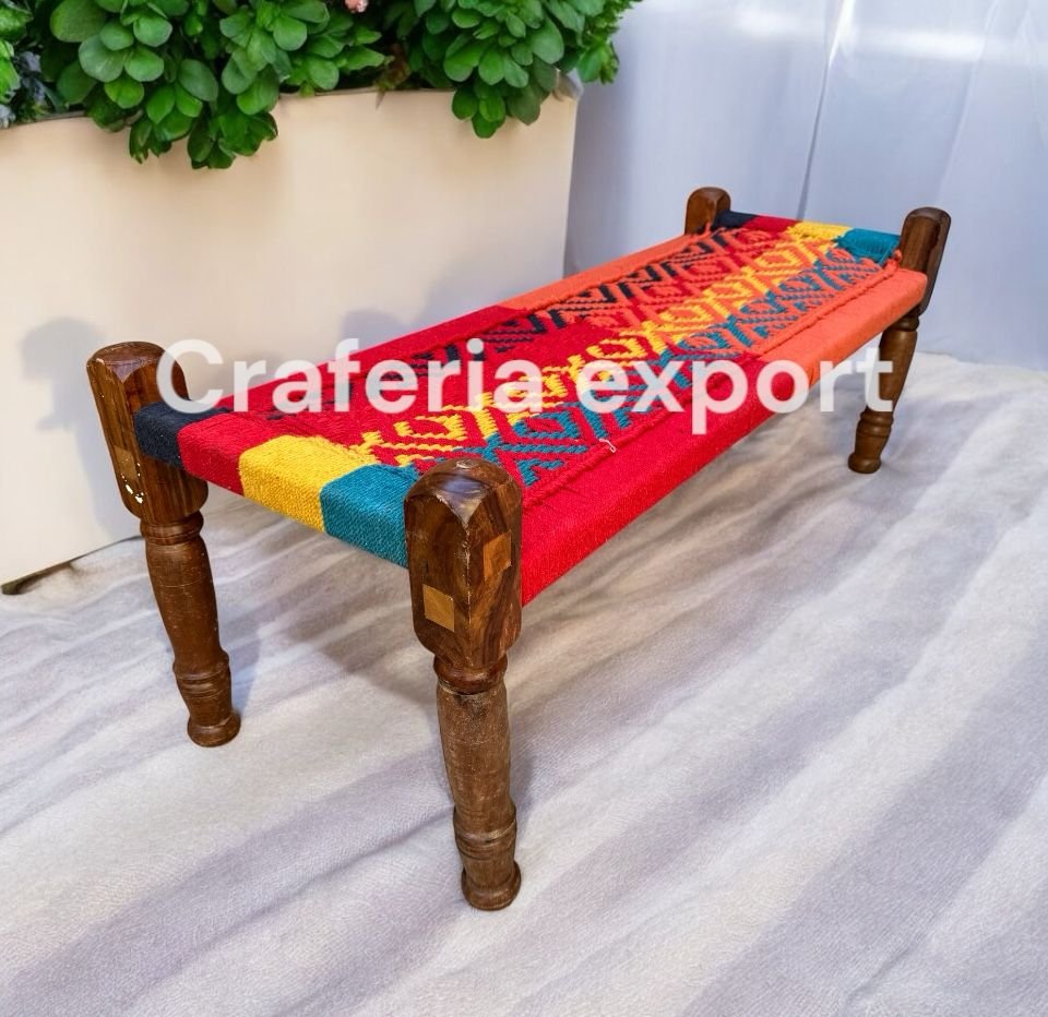 Small Tradtional Charpai khatiya Wooden Bench | 2 sitter with detachable Legs for garden /Living room, party/hotel/restaurant/home decoration - Image 2