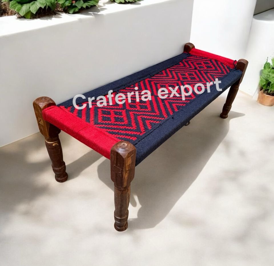 Small Tradtional Charpai khatiya Wooden Bench | 2 sitter with detachable Legs for garden /Living room, party/hotel/restaurant/home decoration