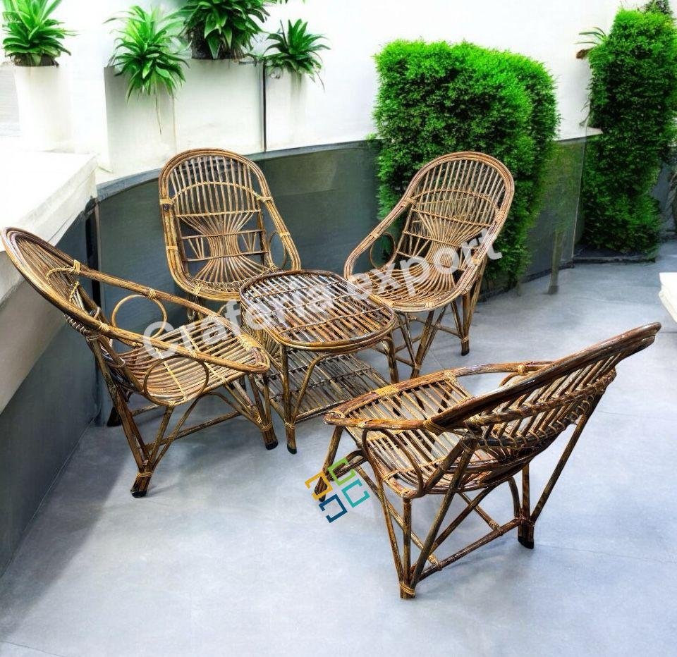 Cane 4 Chair Set with Table | Bamboo Cane Chair furniture Set | Kursi Garden Furniture Set - Image 2
