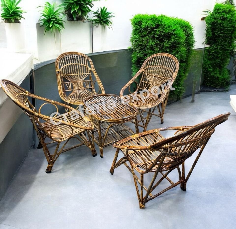 Cane 4 Chair Set with Table | Bamboo Cane Chair furniture Set | Kursi Garden Furniture Set - Image 2