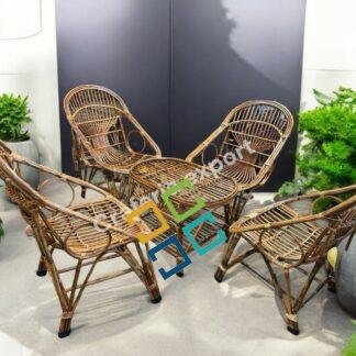 Cane 4 Chair Set with Table | Bamboo Cane Chair furniture Set | Kursi Garden Furniture Set
