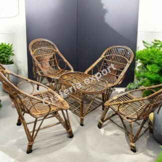 Cane 4 Chair Set with Table | Bamboo Cane Chair furniture Set | Kursi Garden Furniture Set