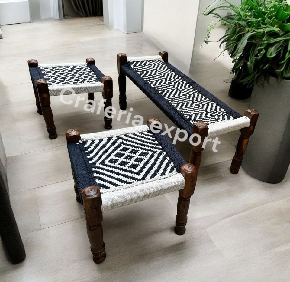 Wooden Bench Pidha / Stools Set for indoor outdoor furniture | Balcony Garden Set