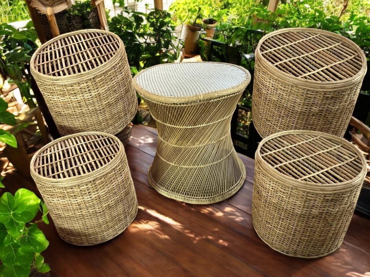 Cane Bunai Coffee Table Stool For Restaurant Cafe Use | Bamboo Muda stools for indoor outdoor /balcony cafe stools - Image 3